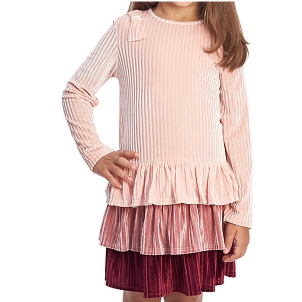 Boutique Andy & Evan kids ribbed velvet pink dress size 6Y